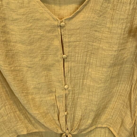 Mine Mustard Button-Front Blouse gauze lace front tie small - Picture 4 of 7